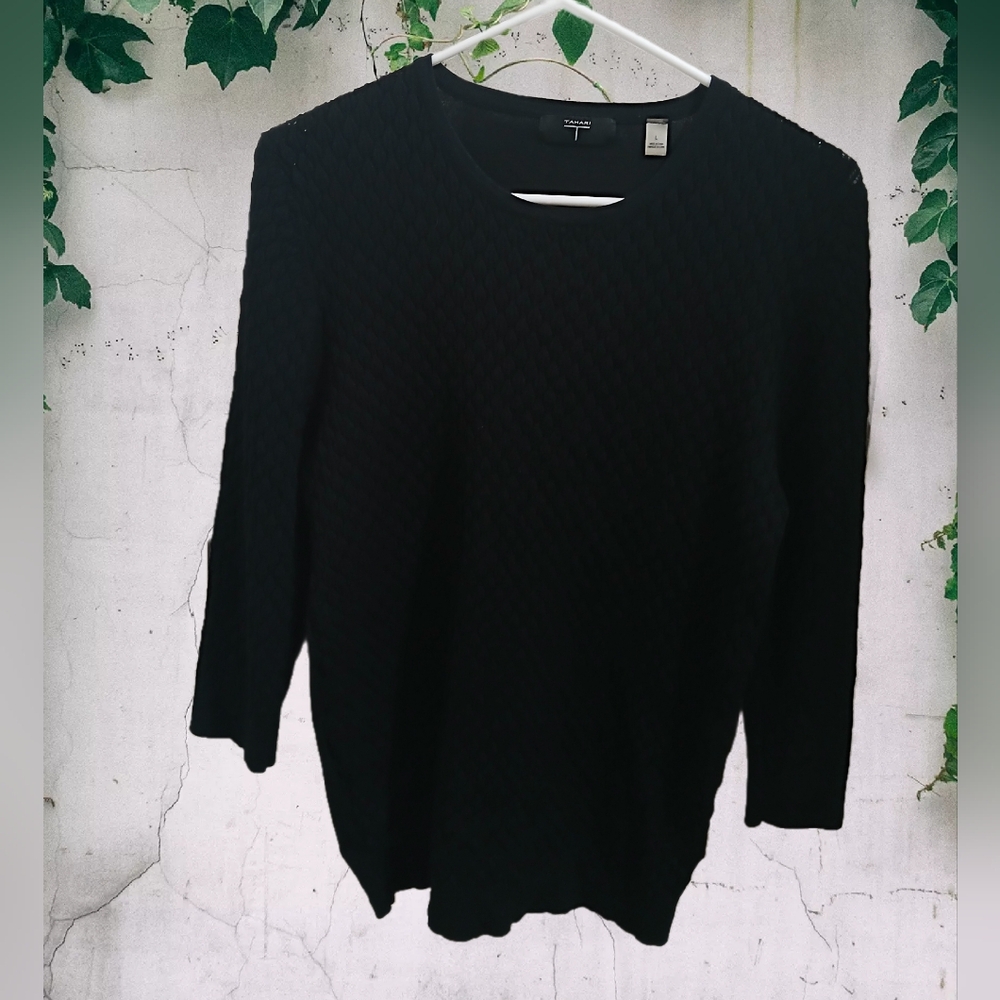 T Tahari- Textured Black Crew Neck Sweater